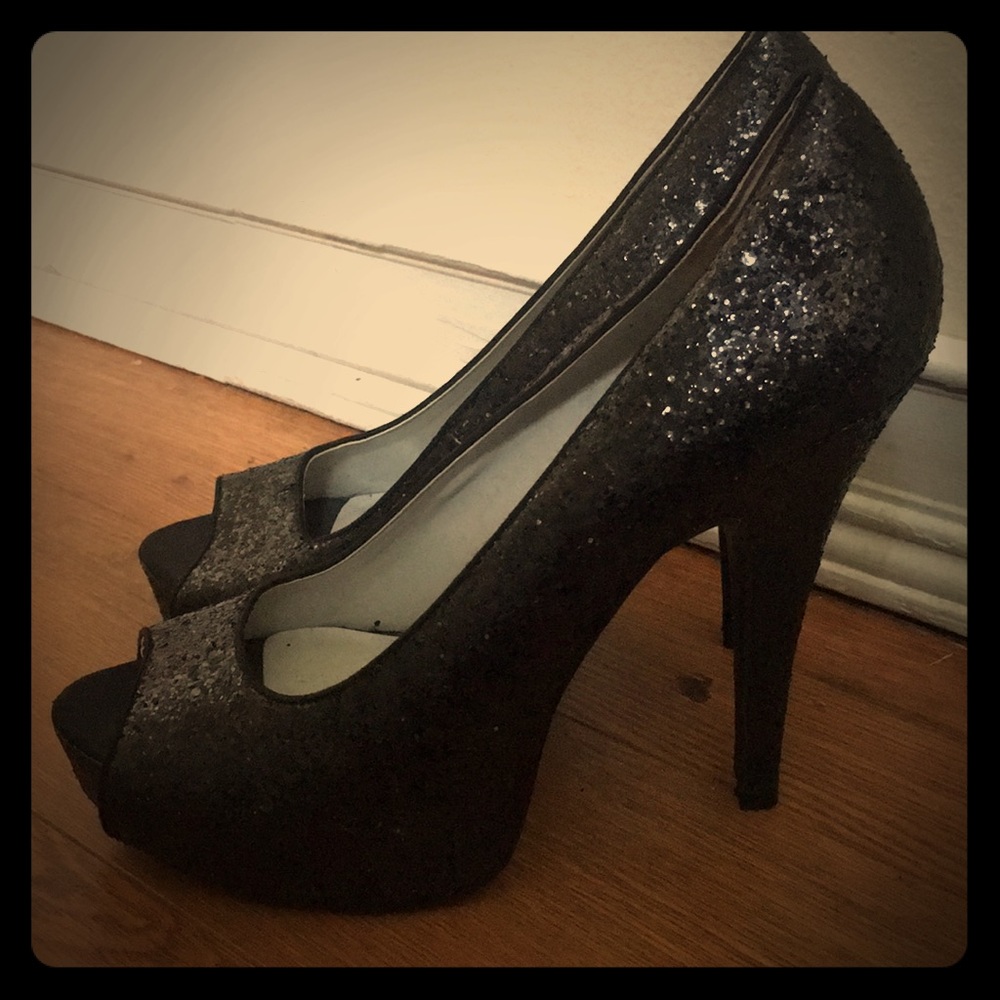 Black Glitter 5inch Platform Heels